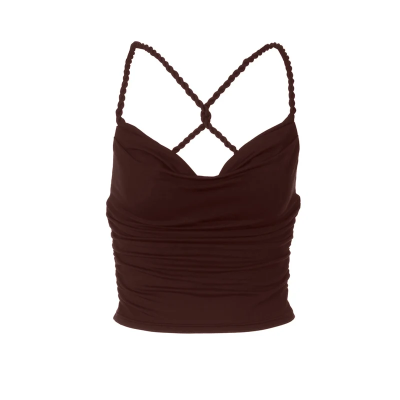 Goth cross back ruched cowl neck cami top