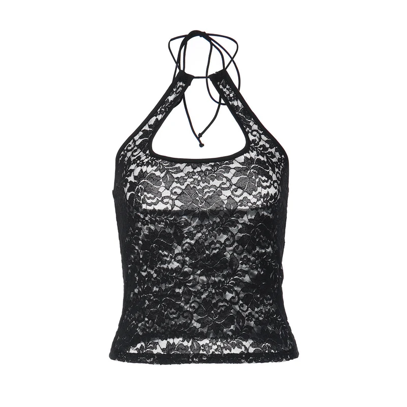 Fairycore lace halter self tie backless top
