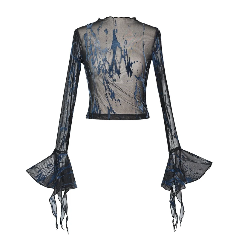 Goth mesh print metal chain top