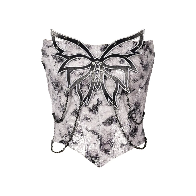 Metalen ketting met vlinderapplicatie en glitter tube top