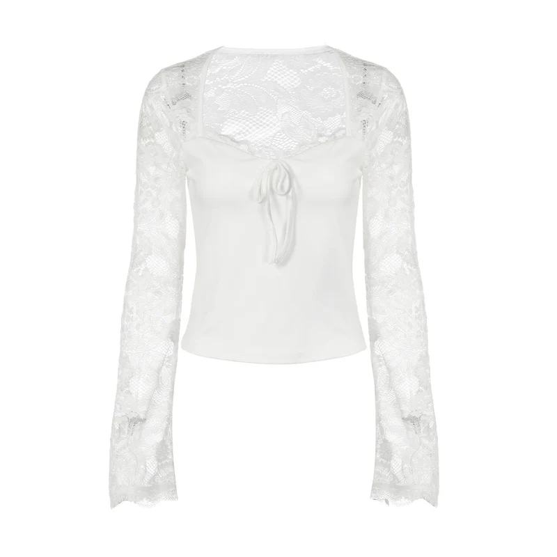 Fairycore lace self tie patchwork top