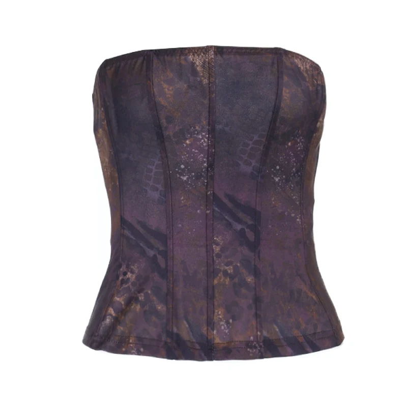 Goth print corset backless tube top