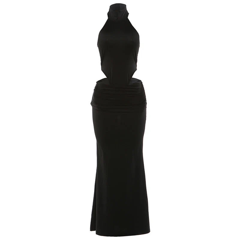 Grunge halter minirok met ruches en open rug