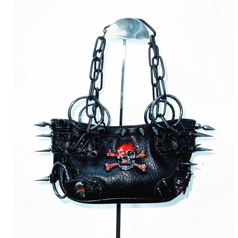 Gotische metalen ketting doodskop handtas van PU-leer