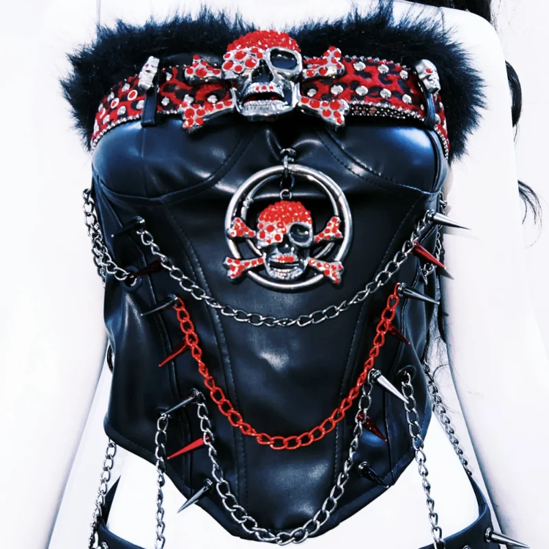 Goth metal chain skull applique top