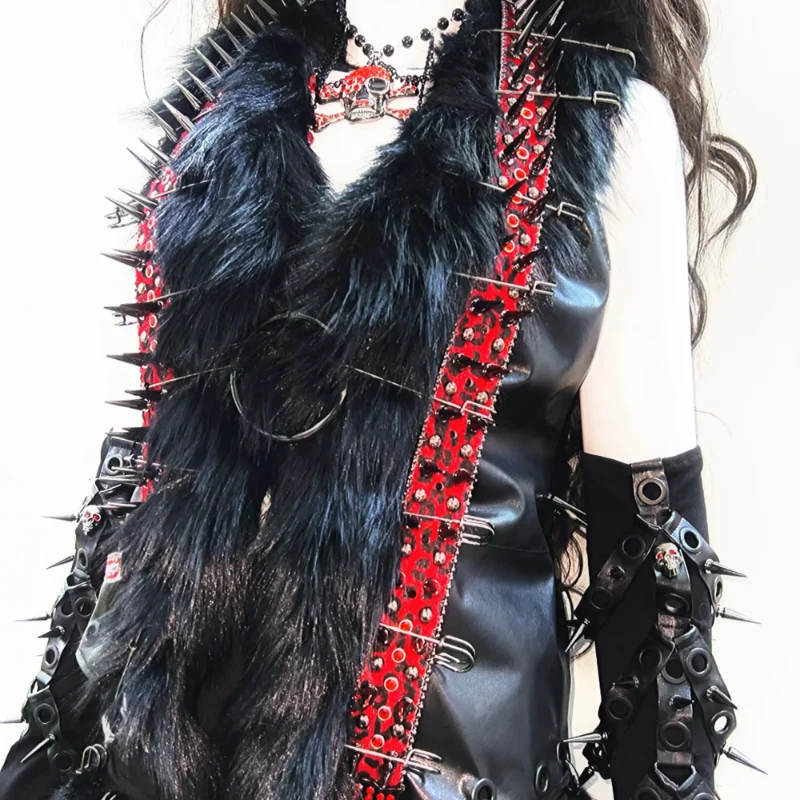 Goth fluffy PU leather o ring top