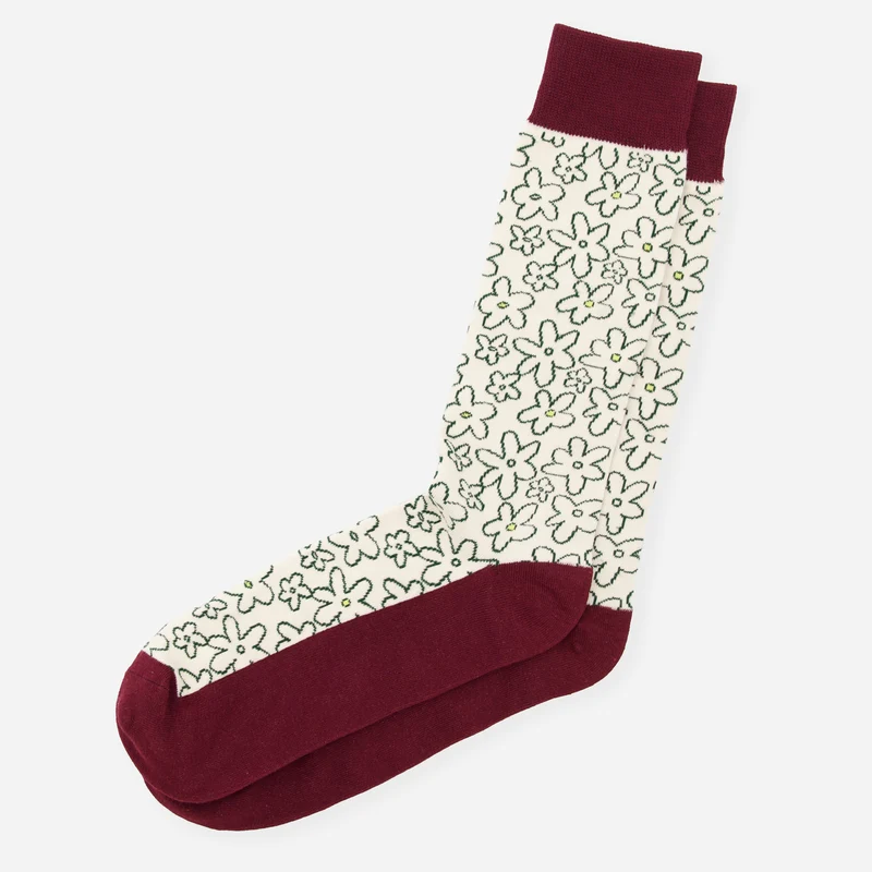 Doodle Floral Burgundy Dress Socks
