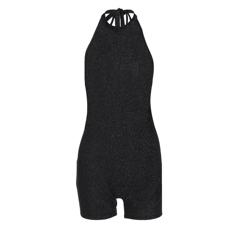 Grunge halter self tie backless crewneck romper