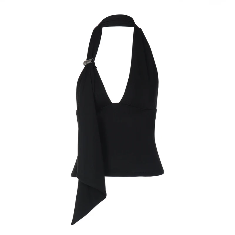 Grunge haltertop met V-hals en open rug