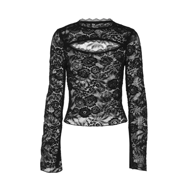 Fairycore lace hollow out see through top