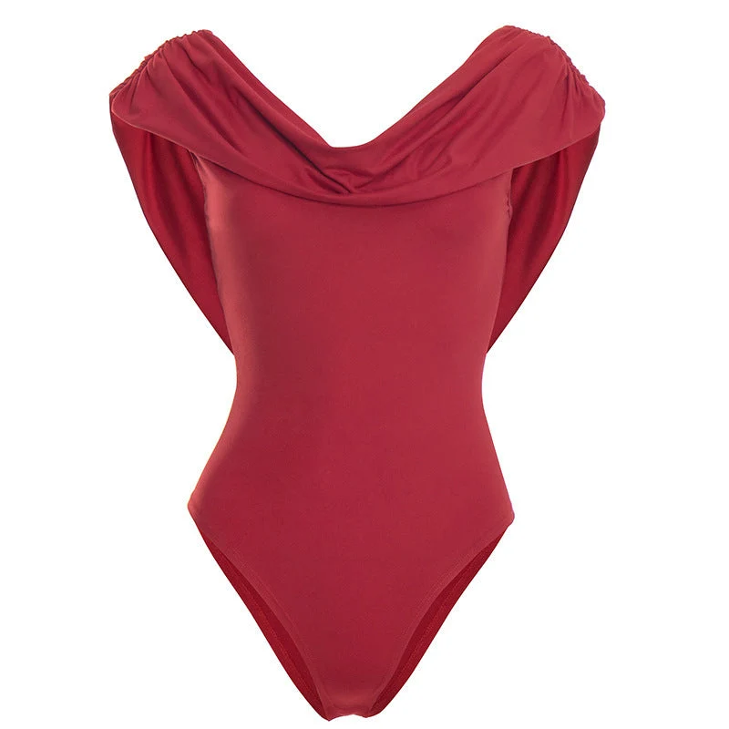 Grunge bodysuit met colkraag, open rug en plooien