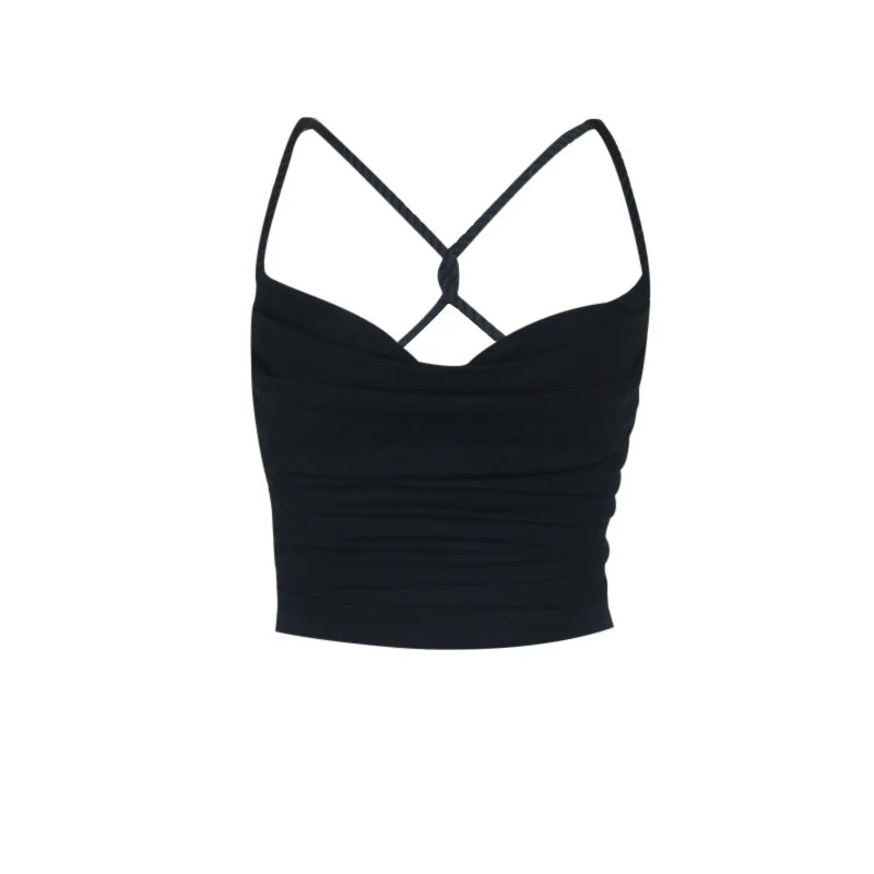 Gotische cami top met gekruiste bandjes op de rug en open rug