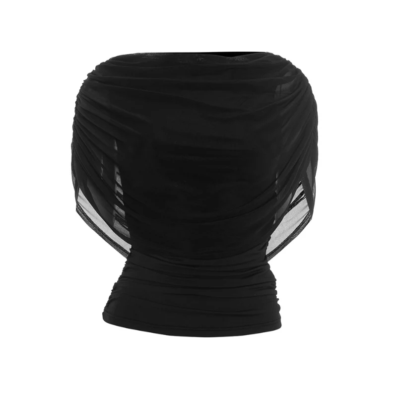 Geplooide top met ronde hals en mesh-afwerking, effen kleur