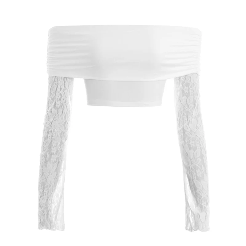 Fairycore off-shoulder kanten crop top