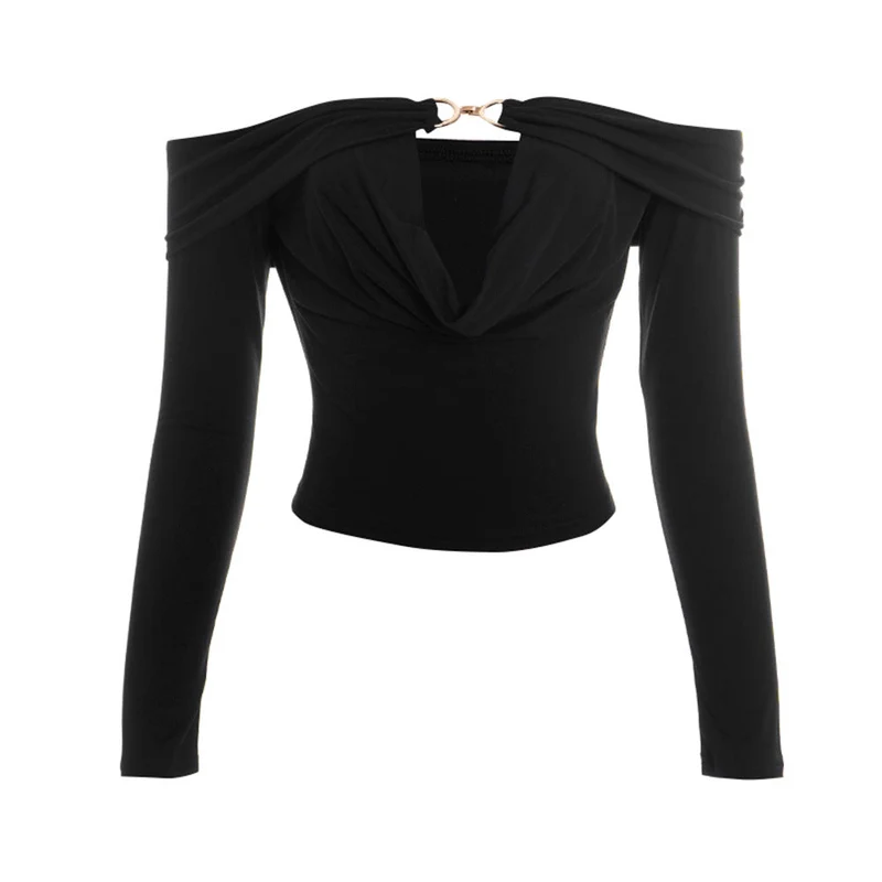 Off-shoulder top met lange mouwen en open details, effen kleur