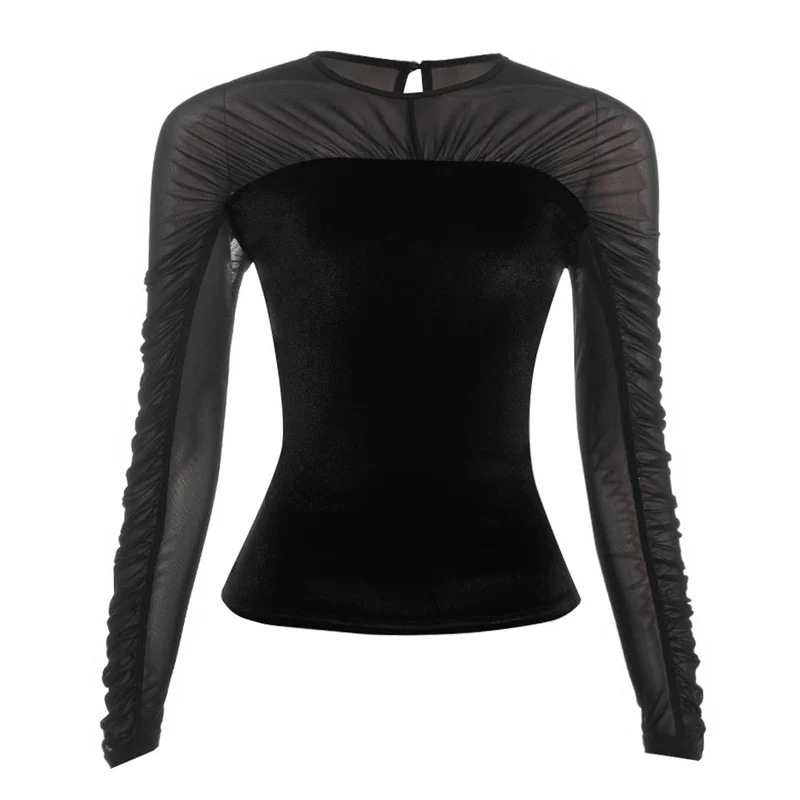 Goth ruched mesh long sleeve top