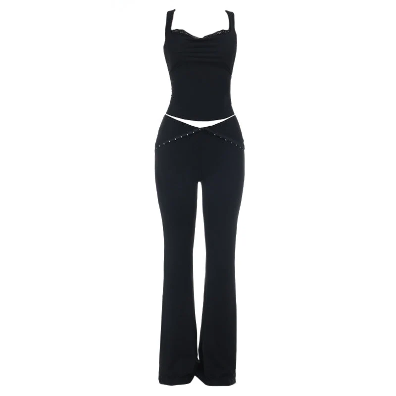 Y2K V-hals camisole broek set met lage taille