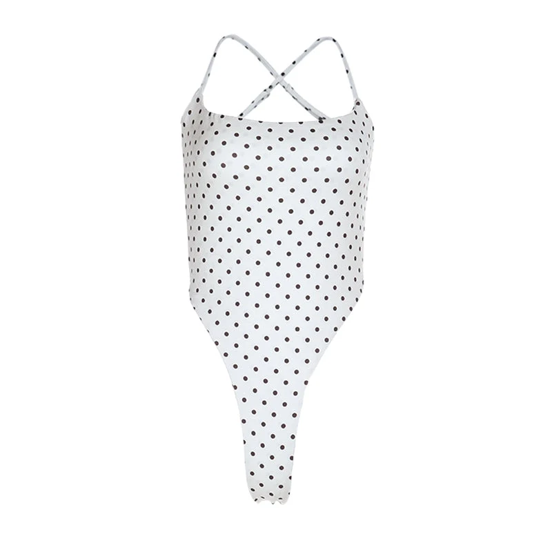 Goth polka dot cross back cami bodysuit