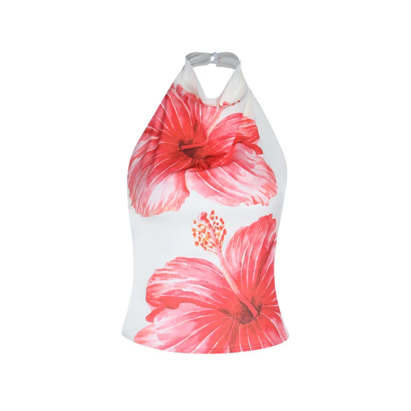 Fairycore haltertop met bloemenprint van satijn