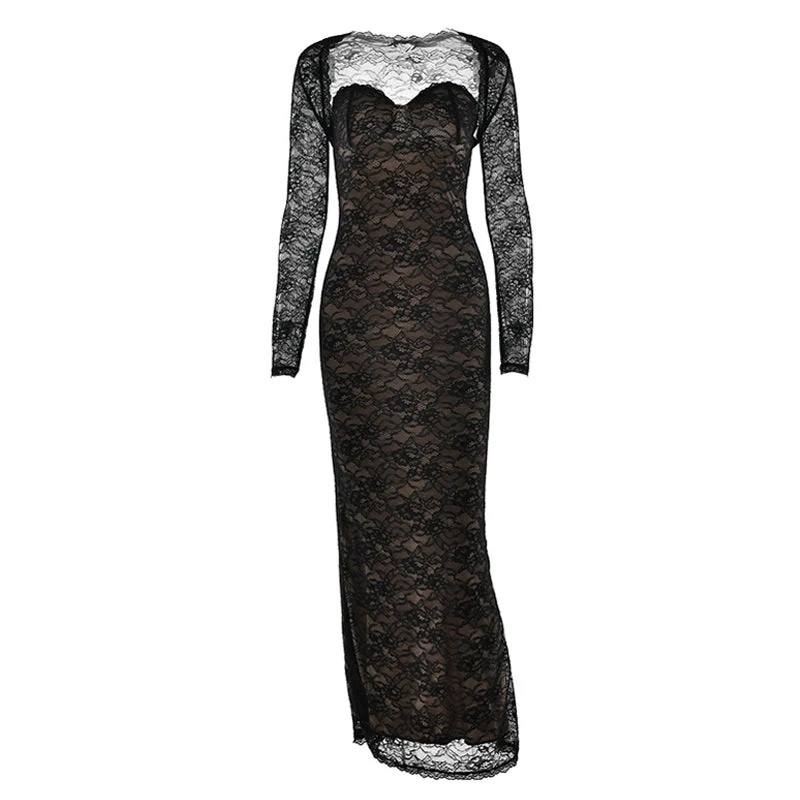 Fairycore lace sweetheart neck 2 piece maxi dress