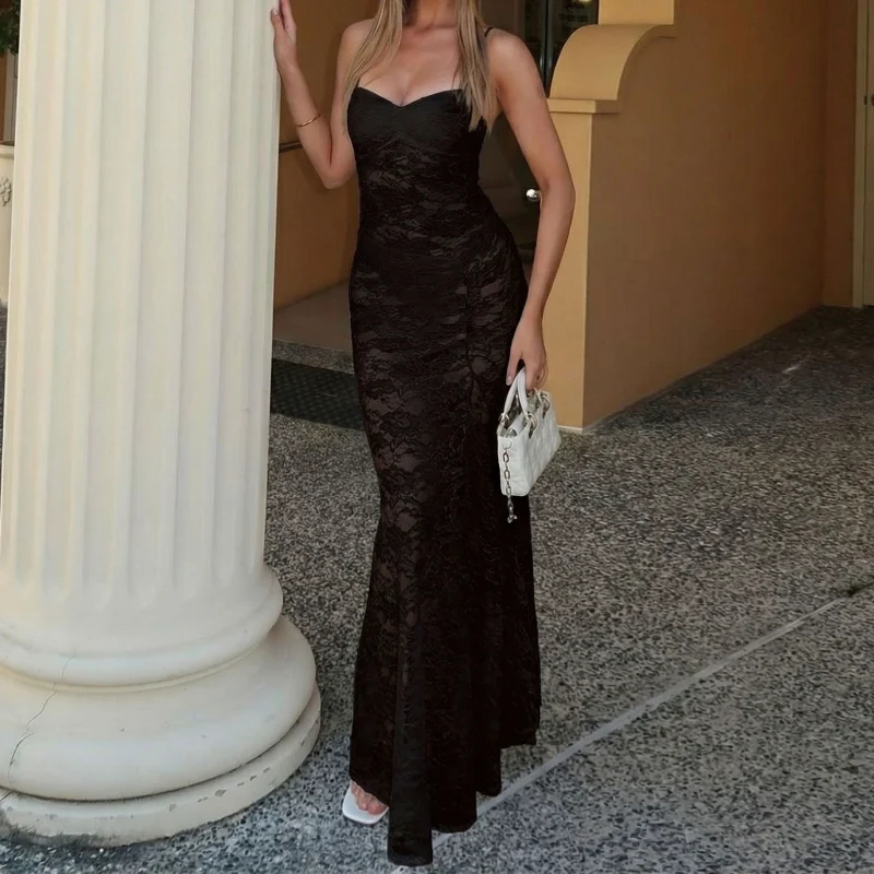 Fairycore lace ruched button v neck cami maxi skirt set