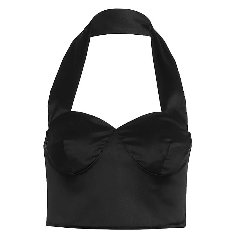 Halter crop top met V-hals, open rug en ritssluiting