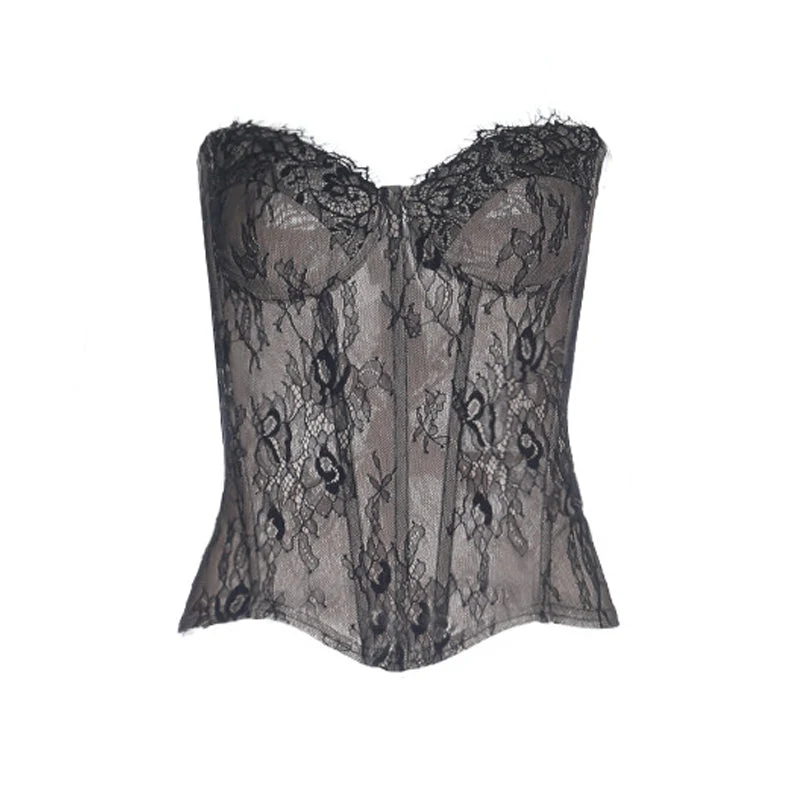 Fairycore sweetheart-hals kanten tube top