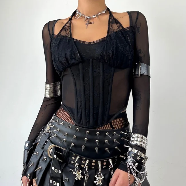 Fairycore long sleeve lace bustier top