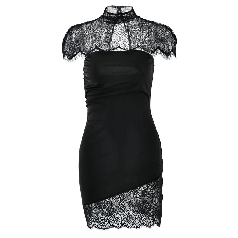 Fairycore high neck lace irregular mini dress