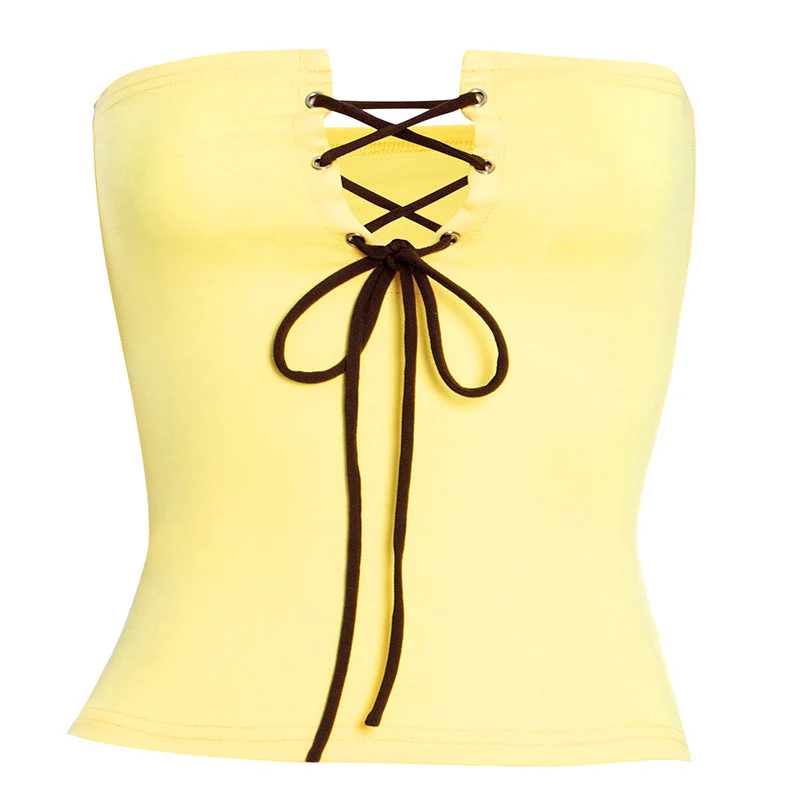 Y2K self tie hollow out backless tube top
