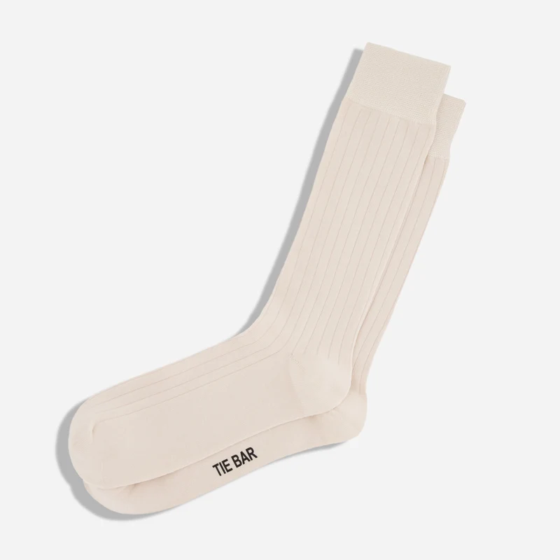 Wide Ribbed Cream Dress Socks