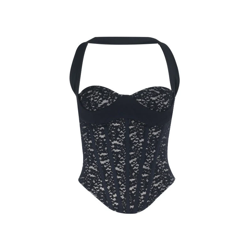 Fairycore lace zip-up corset backless top