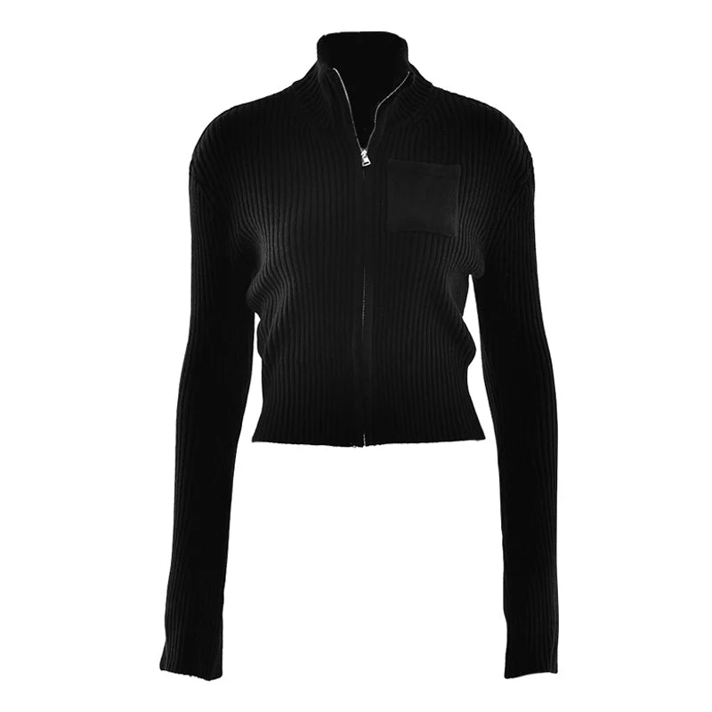 Grunge top met lange mouwen, hoge hals en ritssluiting