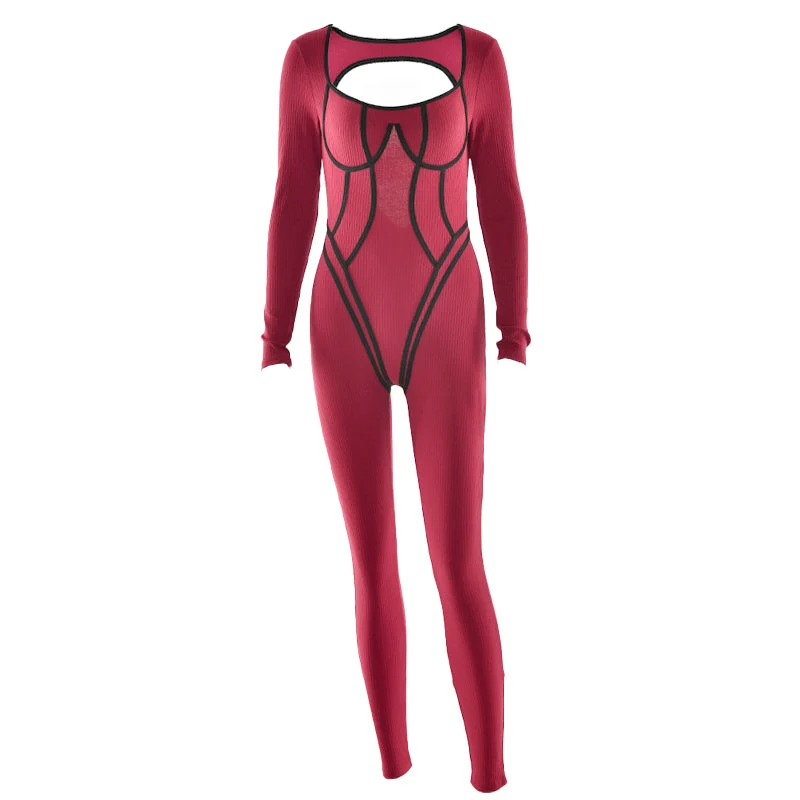 Grunge jumpsuit met U-hals, lange mouwen en open rug