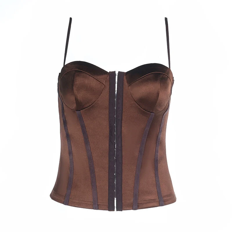 Fairycore satin button backless cami top