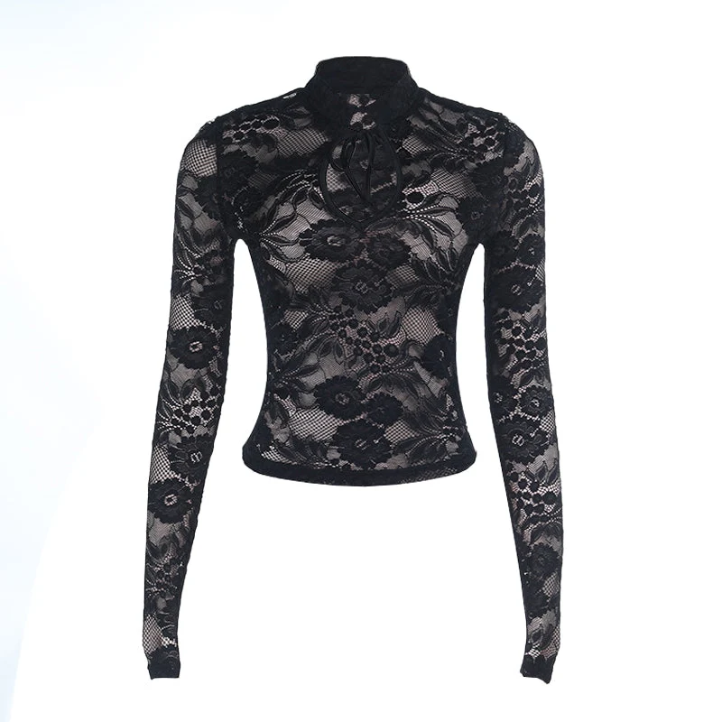 Fairycore self tie hollow out lace top