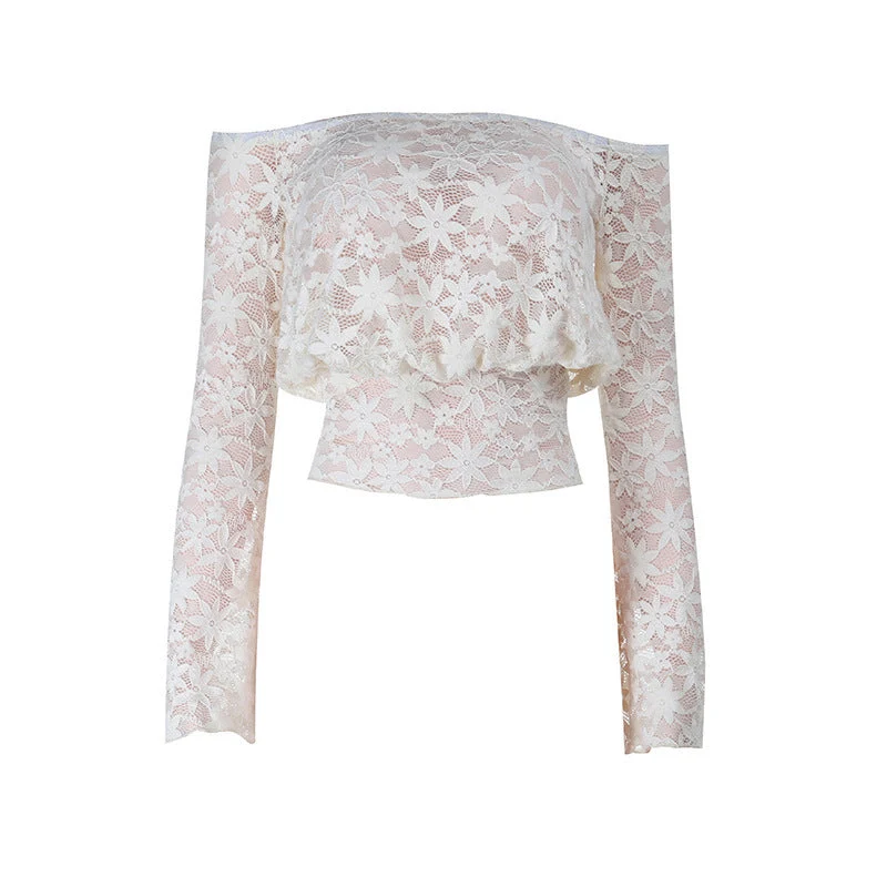 Fairycore kanten off-shoulder top met lange mouwen