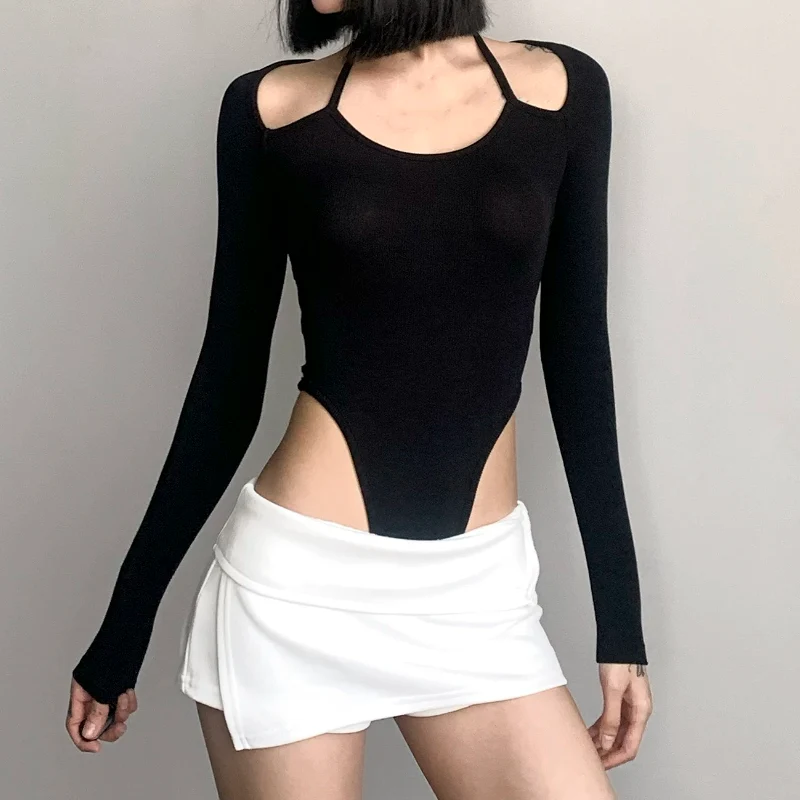 Grunge off-shoulder halterbodysuit