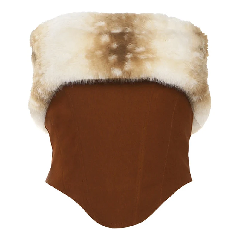 Grunge fluffy zip-up backless tube top
