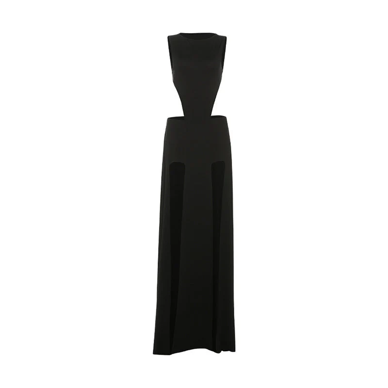Grunge crewneck sleeveless button maxi skirt set