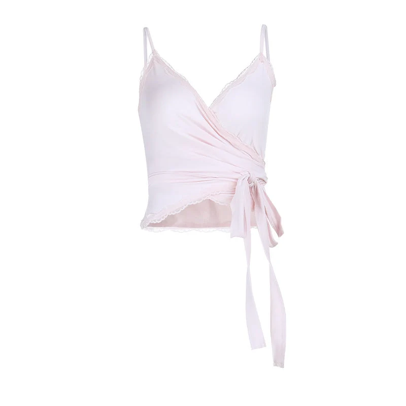 Fairycore V-hals cami top met kanten zoom