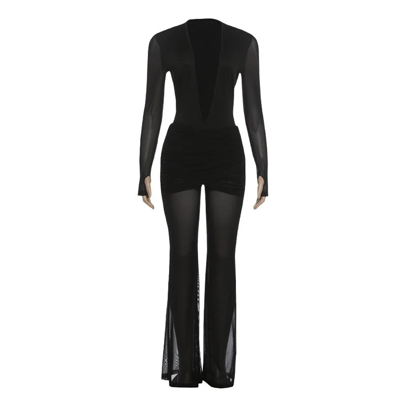 Goth gloves long sleeve mesh pant set
