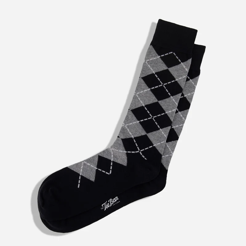 New Argyle Black Dress Socks
