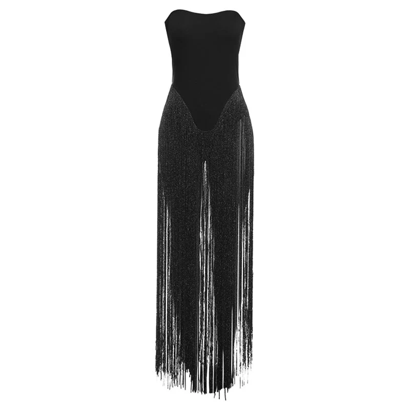 Grunge tassels button backless bodysuit