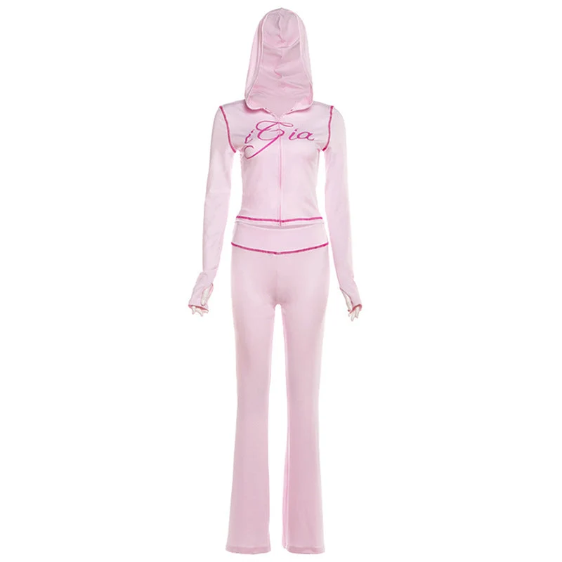 Grunge hoodie long sleeve letter print pant set
