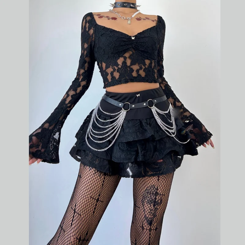 Fairycore lace ruched crop top