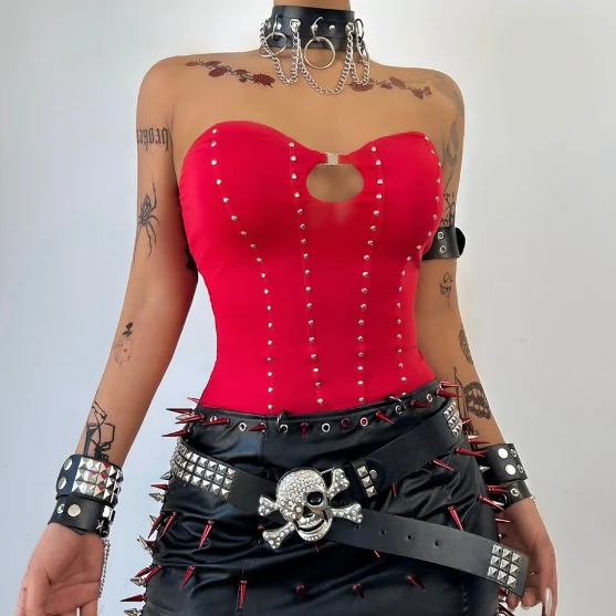 Y2K sweetheart neck hollow out top