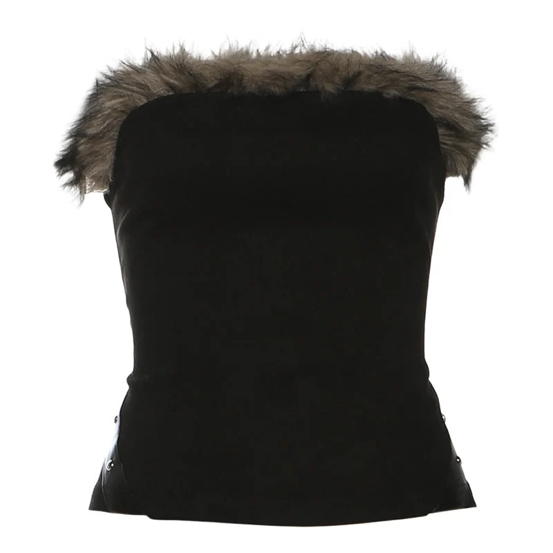 Luchtige tube top met vetersluiting