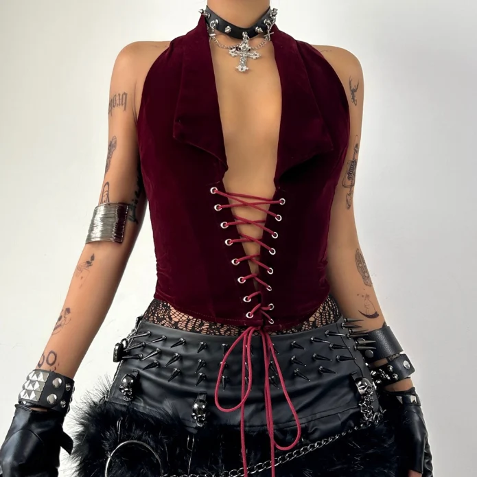 Fairycore halter deep v neck top