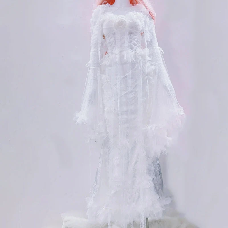 Fairycore maxi rok set met bloemenapplicaties en kanten zoom